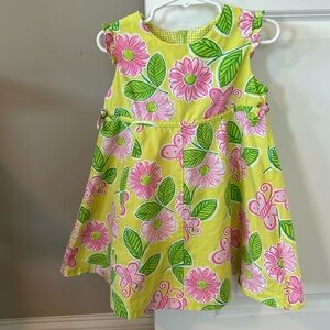 Bonnie Jean Key Lime Floral Print Dress w Butterflies & Bows